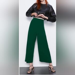 Zara High-Waisted Wide Leg Forest Green Pants